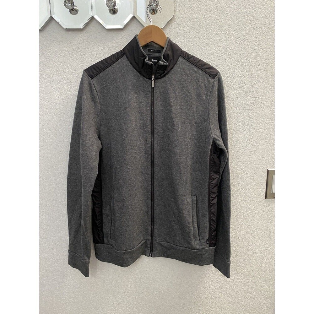 Boss Hugo Boss Gray and Black Full Zip Knit and Nylon Jacket Large